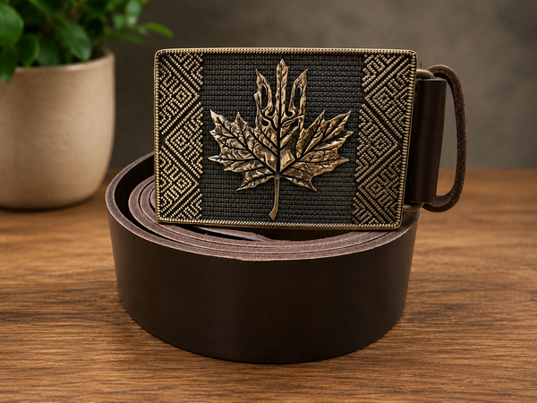 Leather Belt with Buckle “Maple Trident”