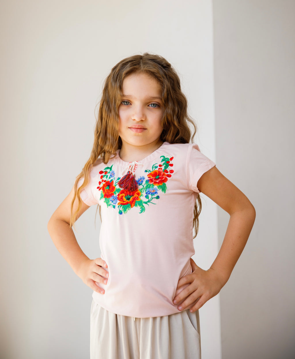 Girl's Embroidered T-shirt "Poppies"