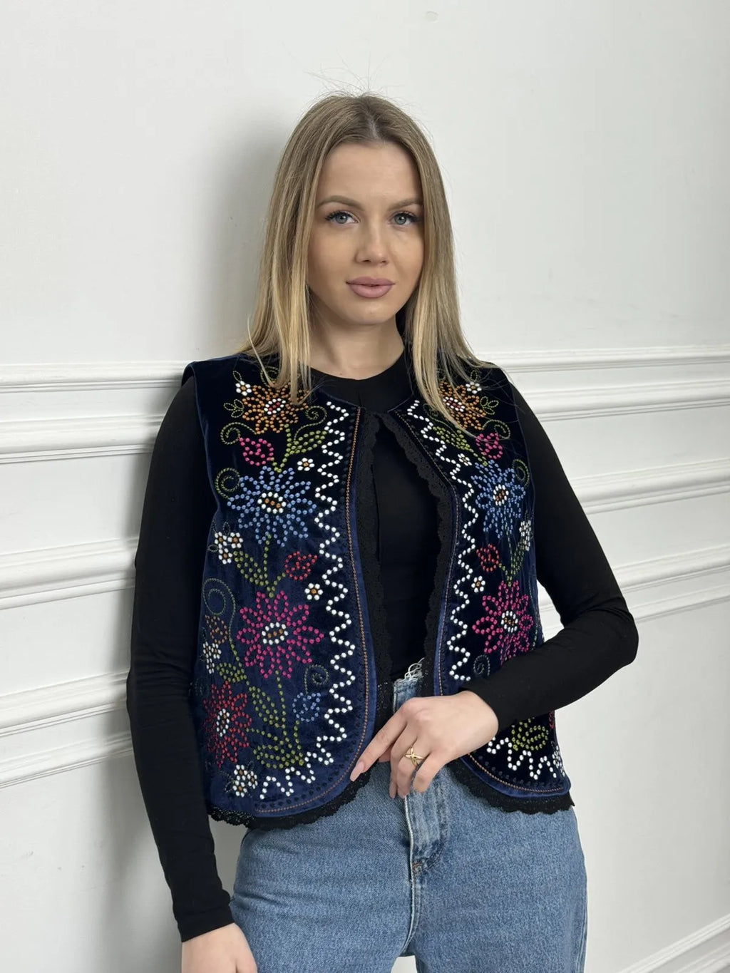 Navy Velvet Velour Vest