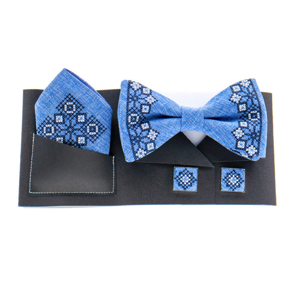 Embroidered  Bowtie Set- Blue