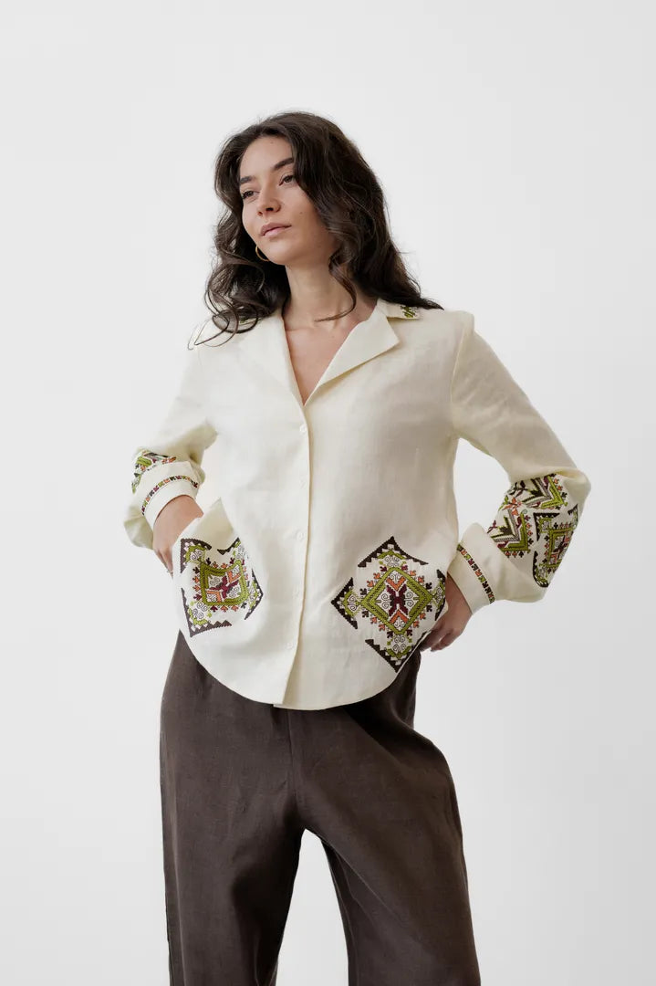 Button-Up Embroidered Blouse