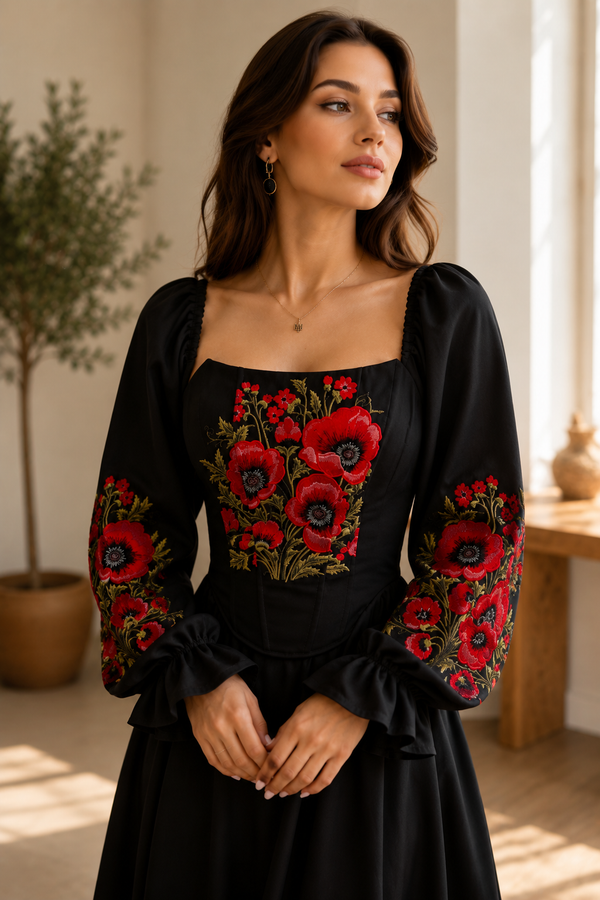 Black Poppy Corset with Sleeves