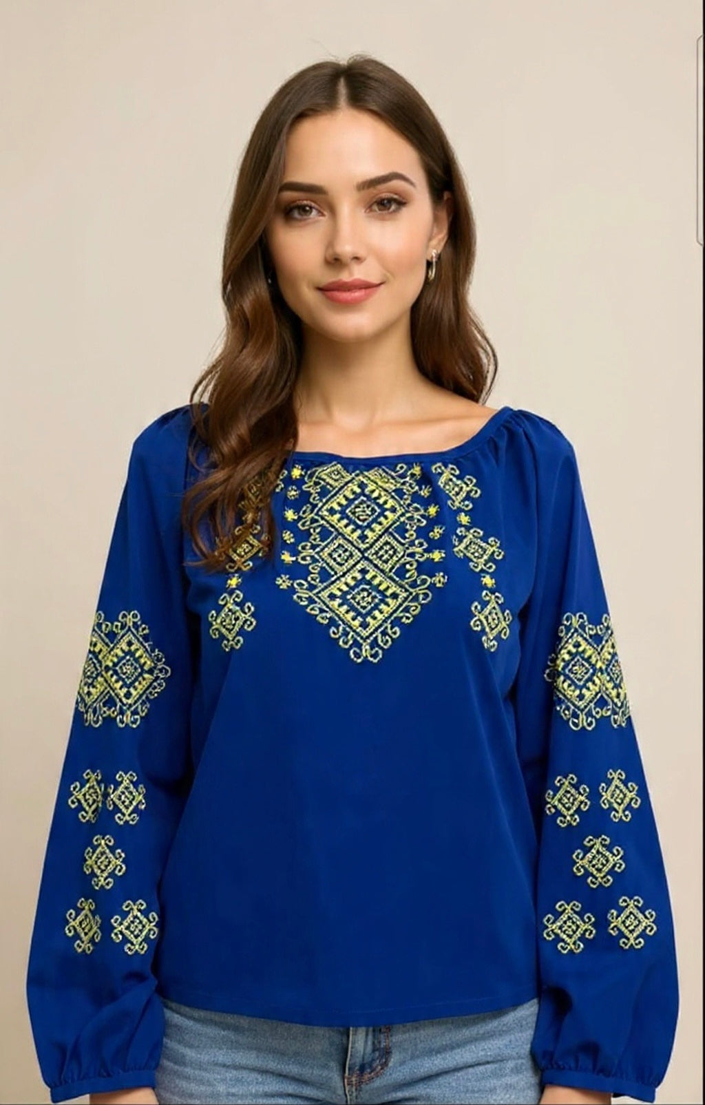 Navy Chiffon Embroidered Blouse