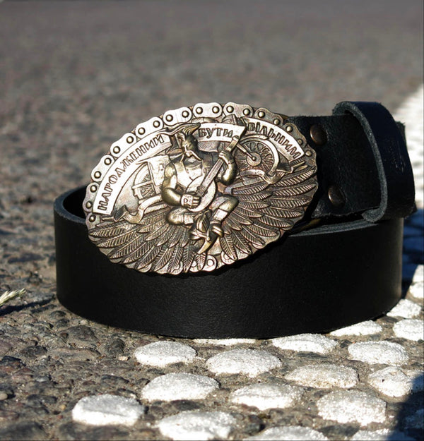 Leather Belt with Buckle “Born to be Free"
