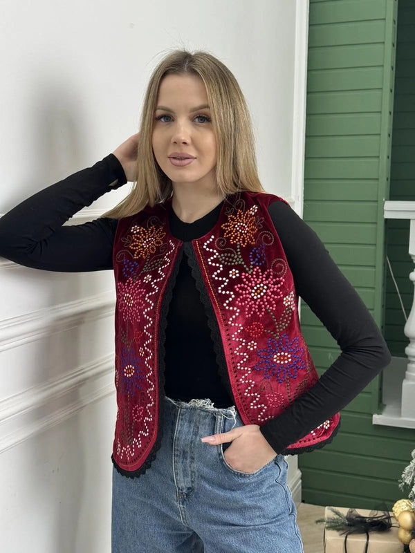 Burgundy Velvet Velour Vest