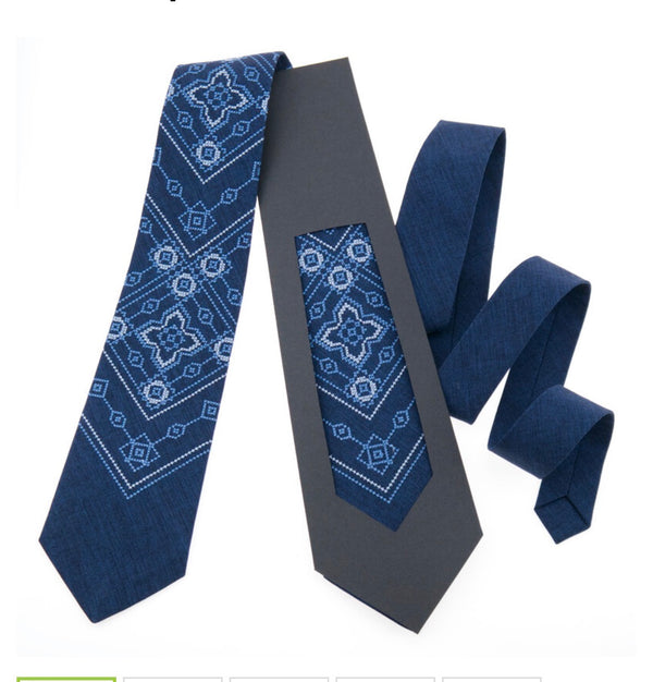 Embroidered Navy Necktie