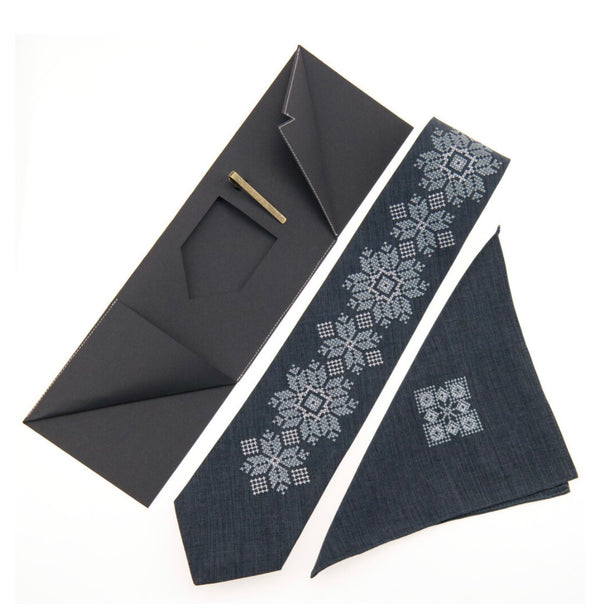 Charcoal Embroidered Tie Set