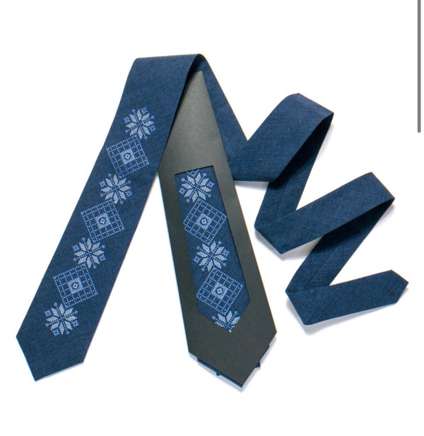 Embroidered Navy Necktie