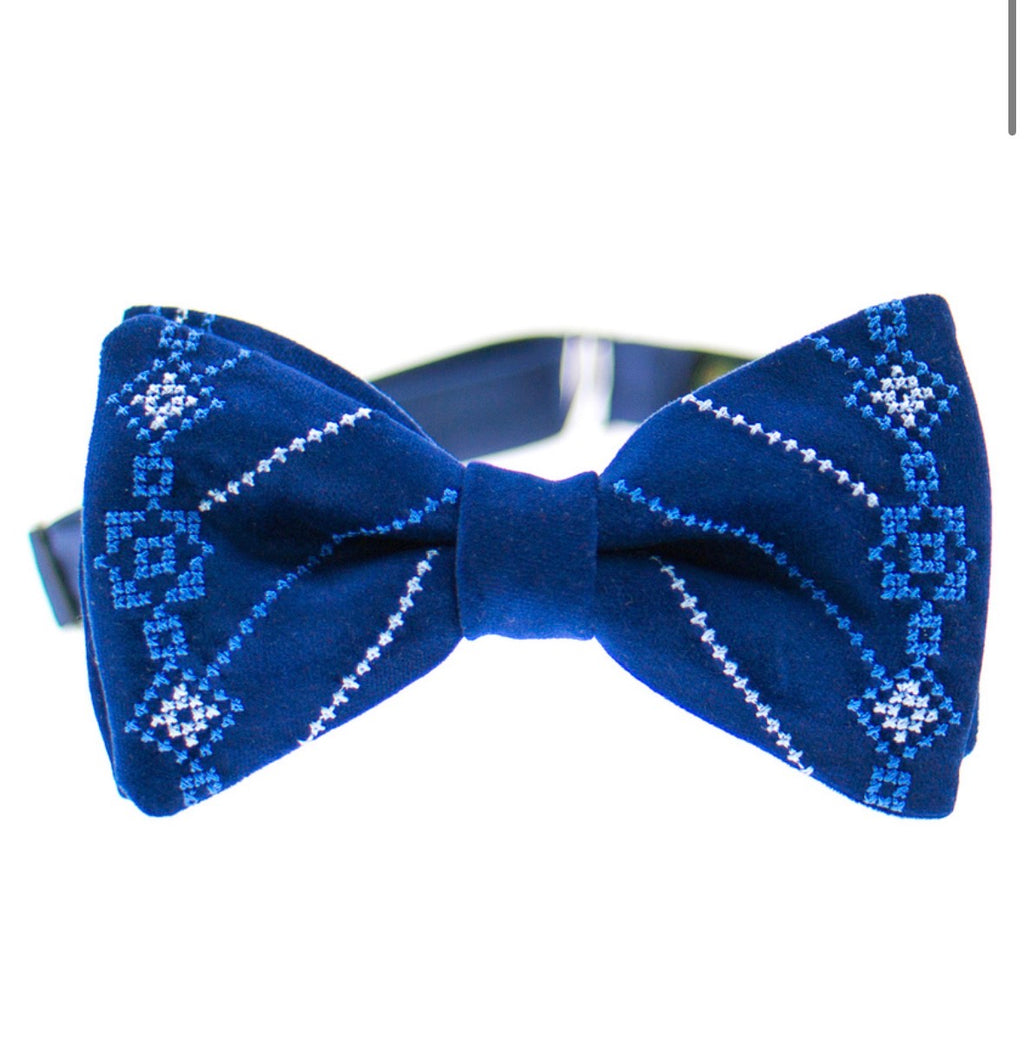Men's Embroidered Bowtie- Navy Suede