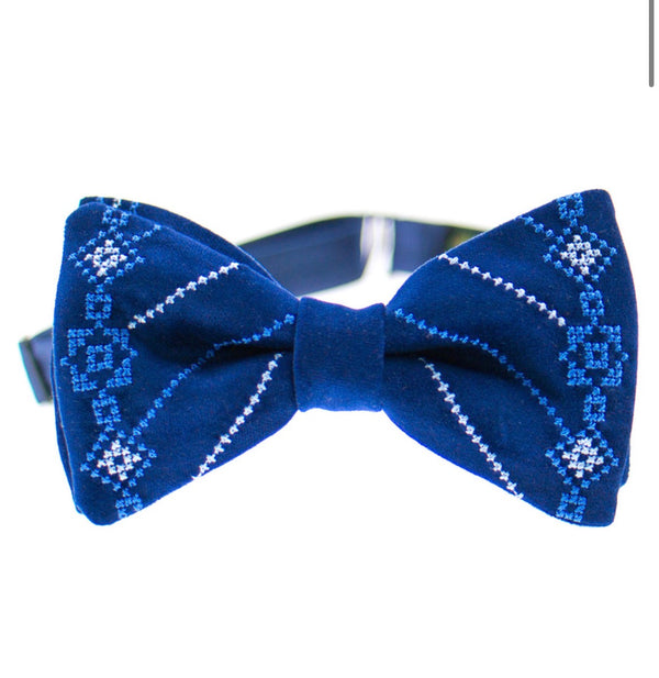 Men's Embroidered Bowtie- Navy Suede