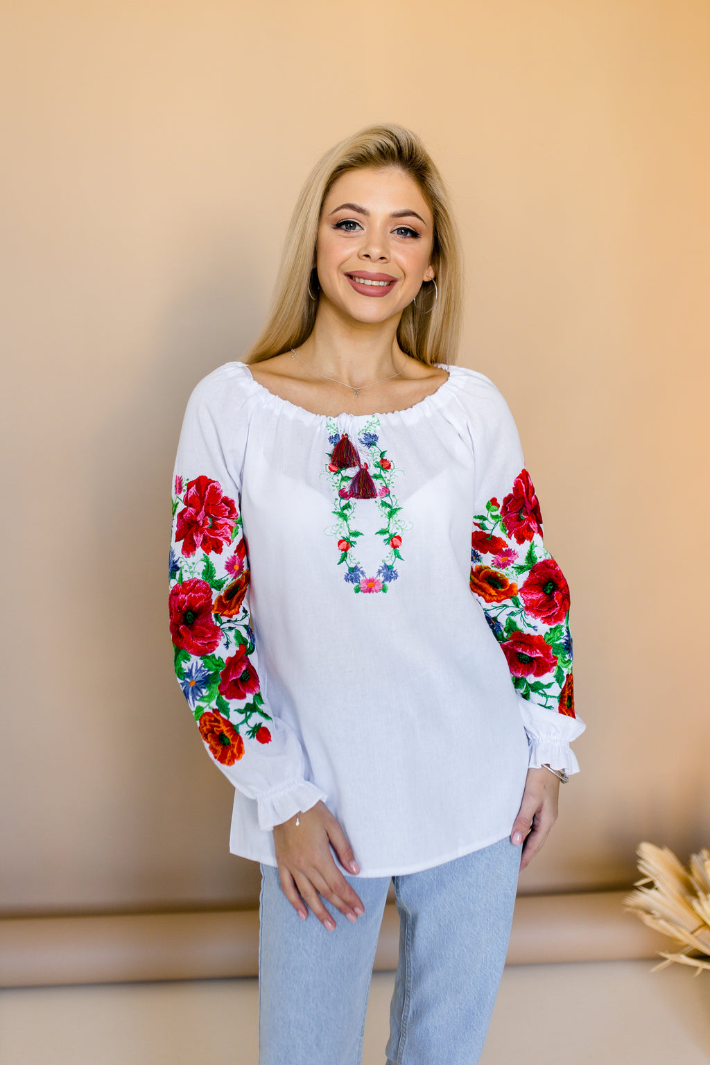 White Blouse "Poppy Bouquet"