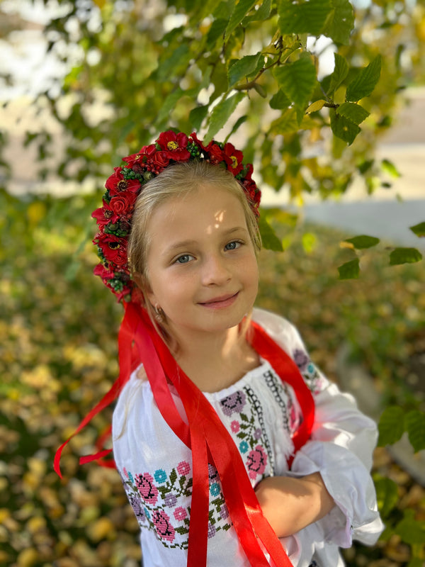 Small Vinok with Ribbon - Red