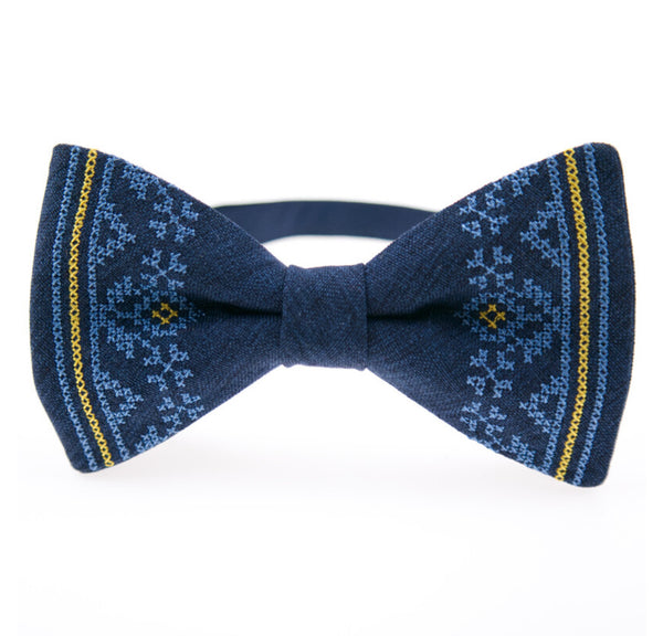 Men's Embroidered Bowtie- Blue and Yellow