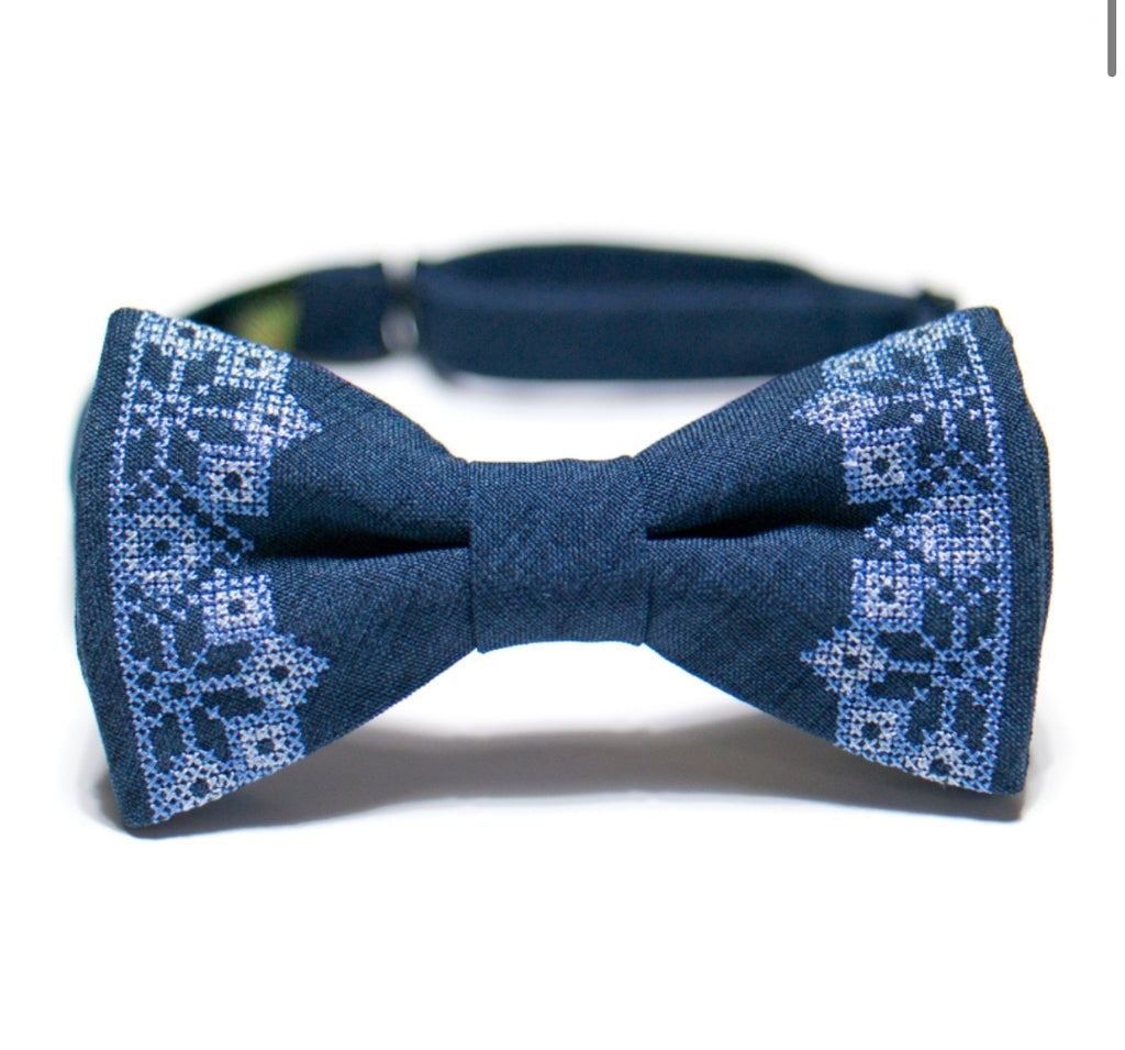 Men's Embroidered Bowtie- Dark Blue