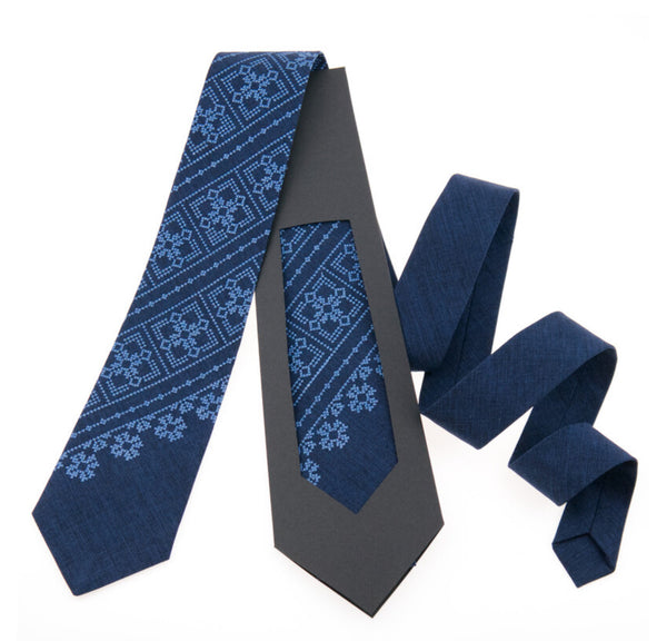 Navy Embroidered Necktie