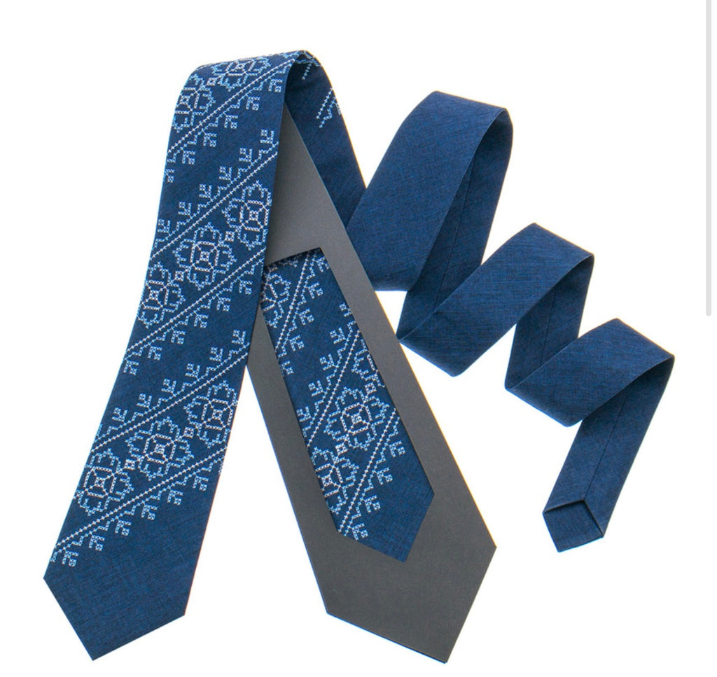 Navy Embroidered Necktie