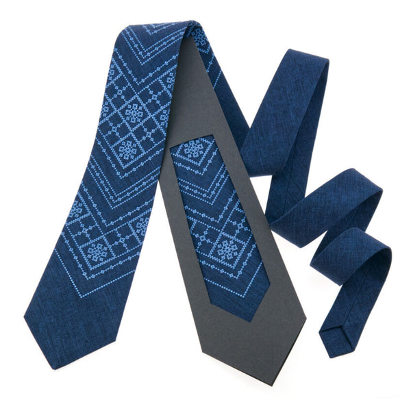 Navy Embroidered Necktie