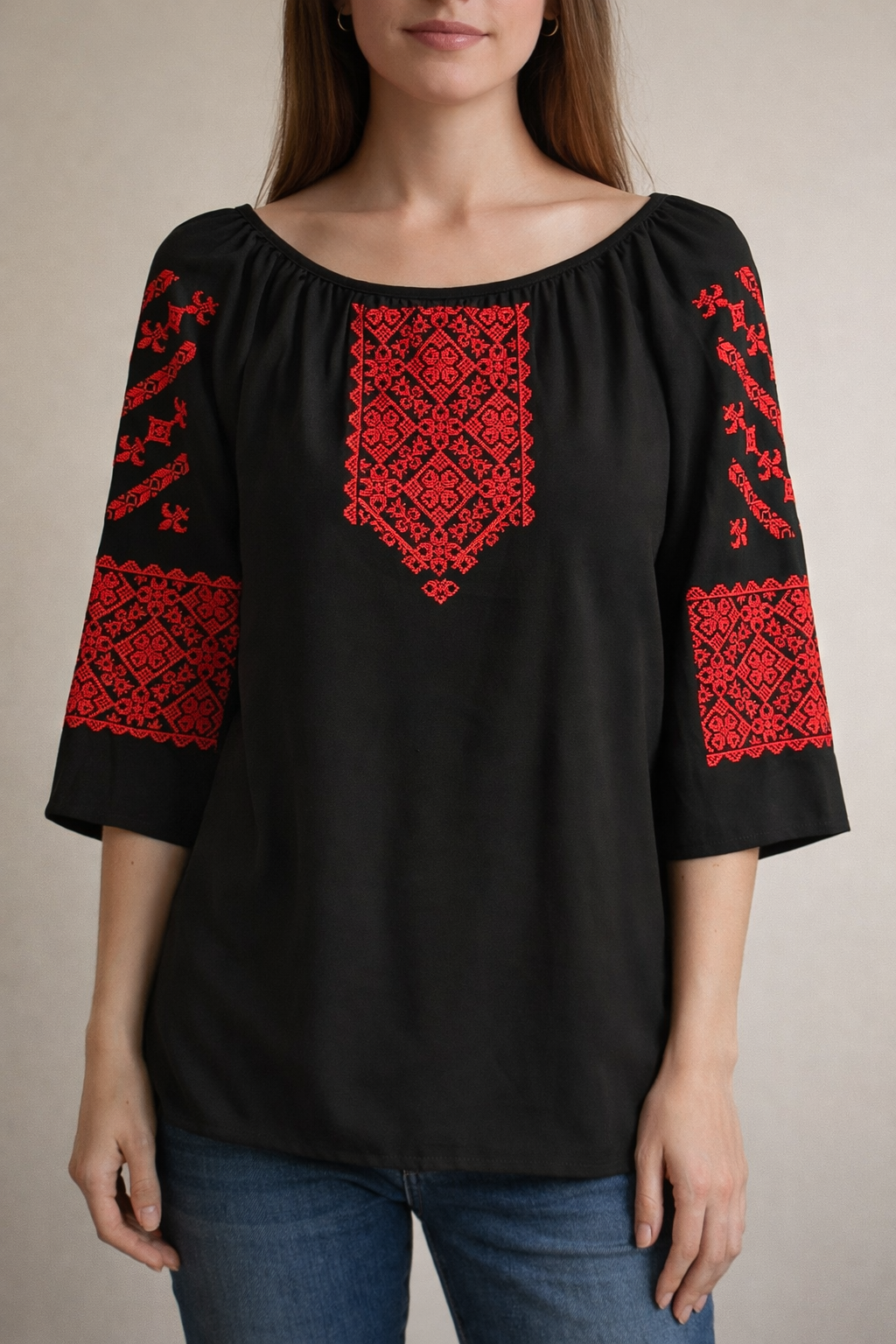 Black Chiffon Embroidered Blouse