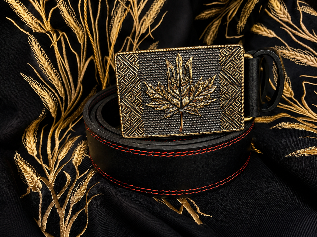 Leather Belt with Buckle “Maple Trident”