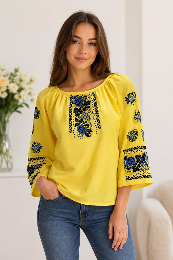 Yellow Chiffon Embroidered Blouse