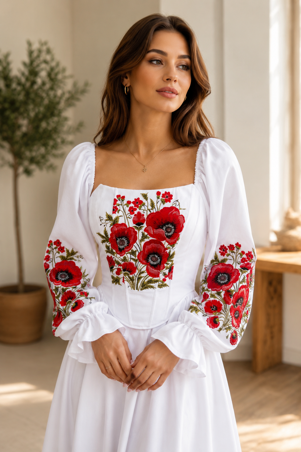 White Poppy Corset with Sleeves