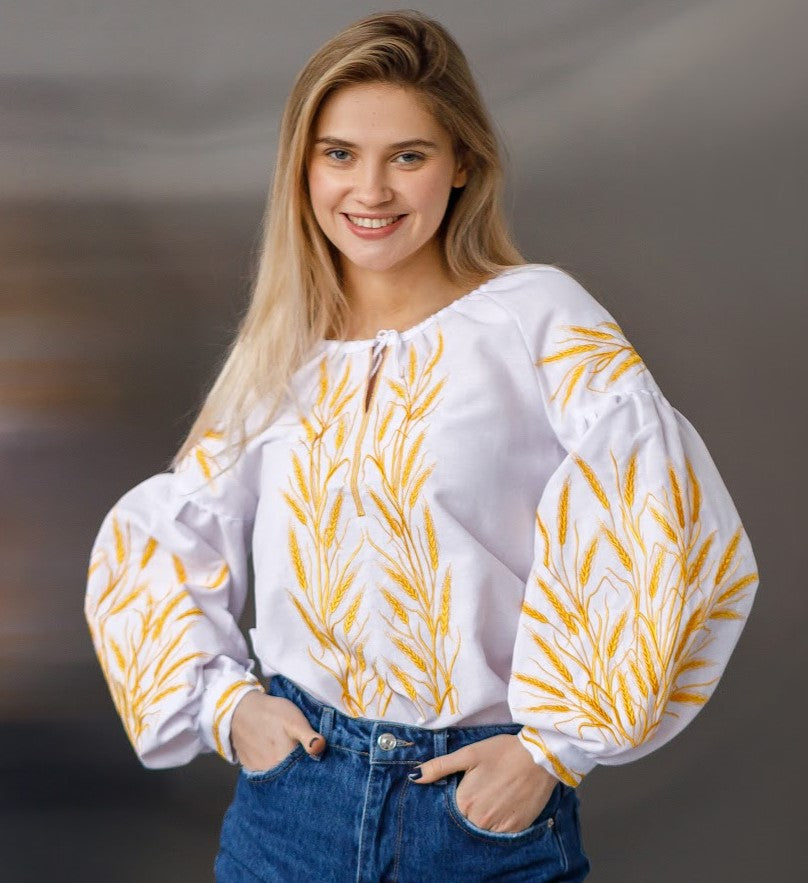 White Embroidered Blouse "Kolosok"