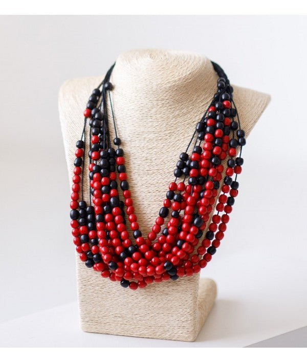 Red and Black Wooden Necklace