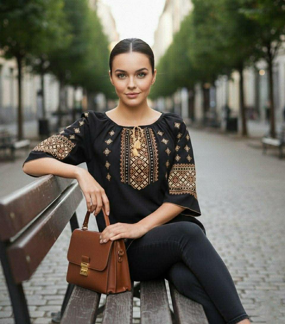 Black Chiffon Embroidered Blouse