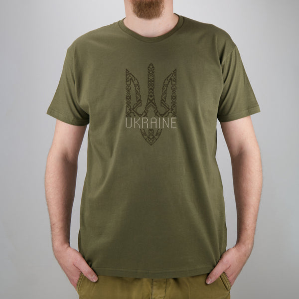 Army Green T-shirt “Cross-Stitched Tryzub”