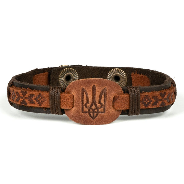 Tan Leather Bracelet “Tryzub”