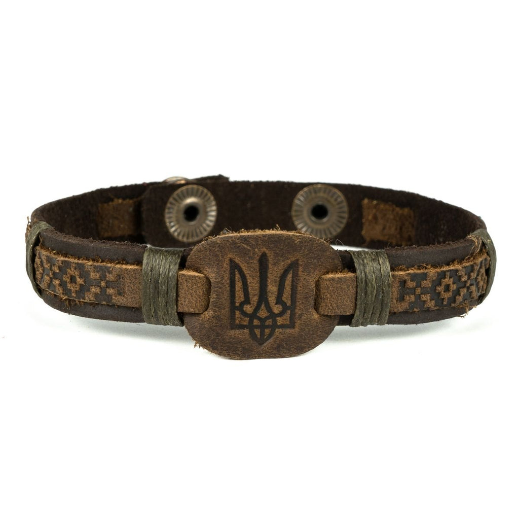 Brown Leather Bracelet “Tryzub”
