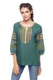 Emerald Embroidered Linen Blouse