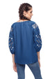 Blue Embroidered Linen Blouse