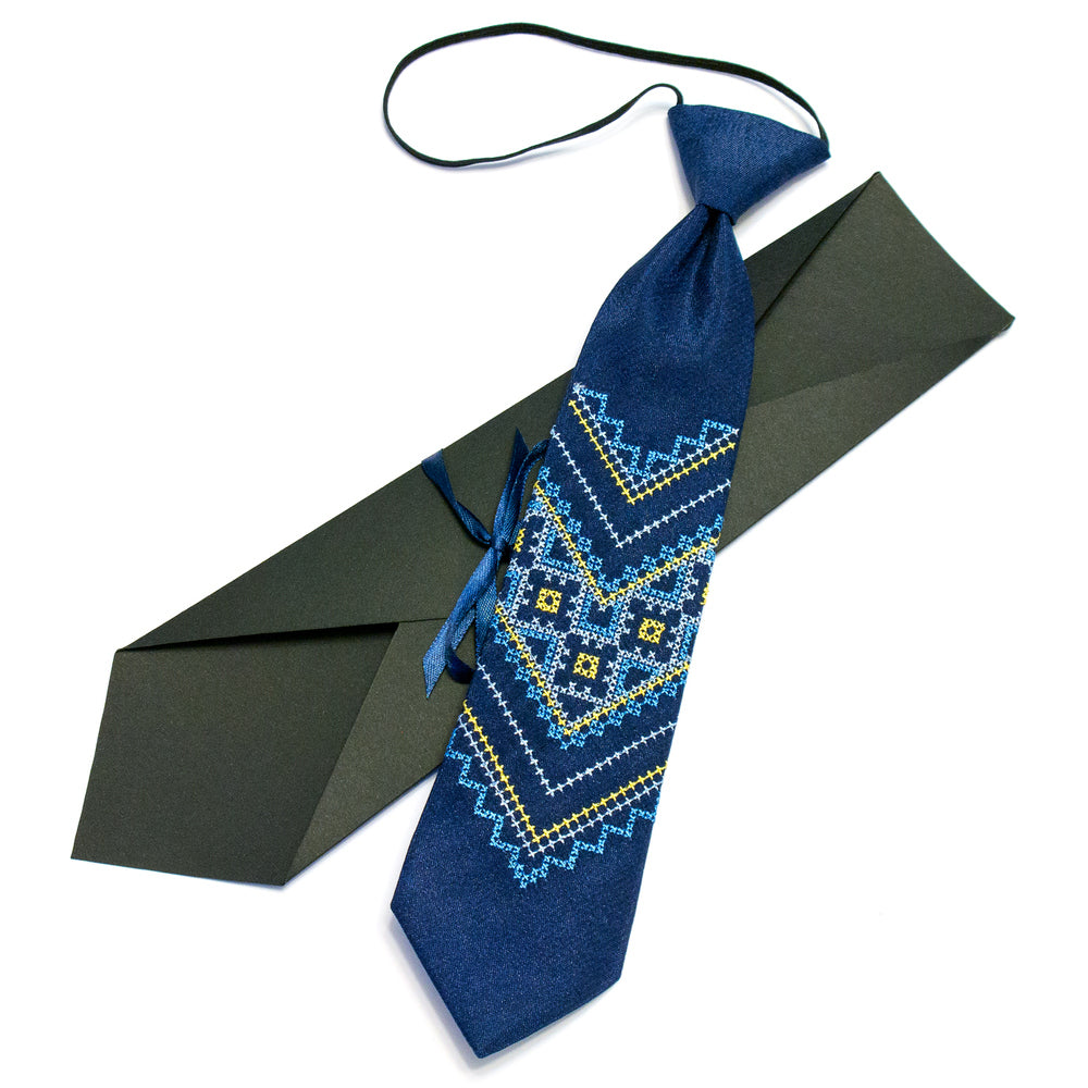 Children’s Embroidered Tie- Blue and Yellow