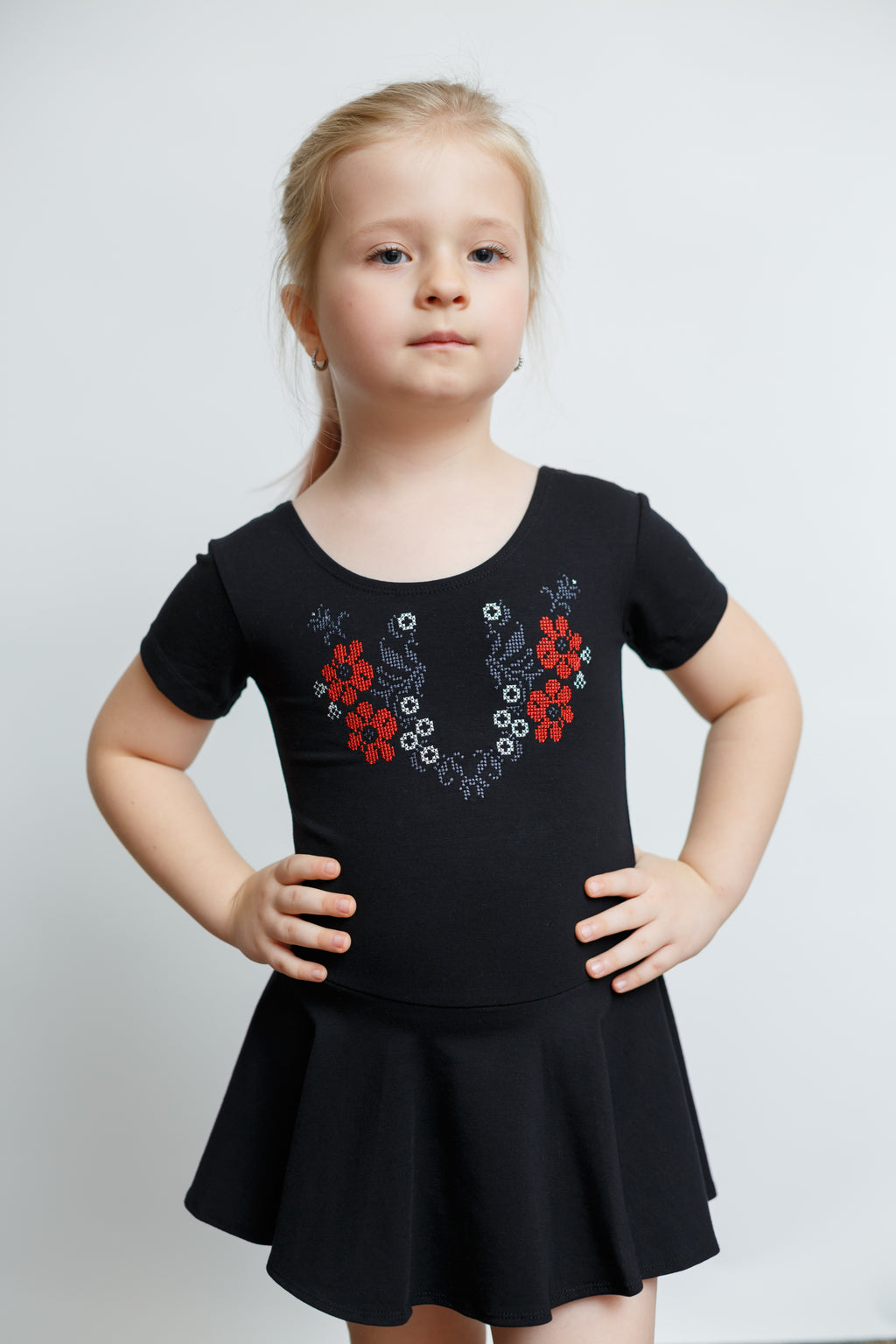 Short Sleeve Embroidered Bodysuit with Skirt