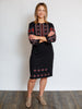Black Embroidered Dress “Red Geometric”