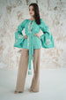 Embroidered Blouse with Fan Sleeves- Mint