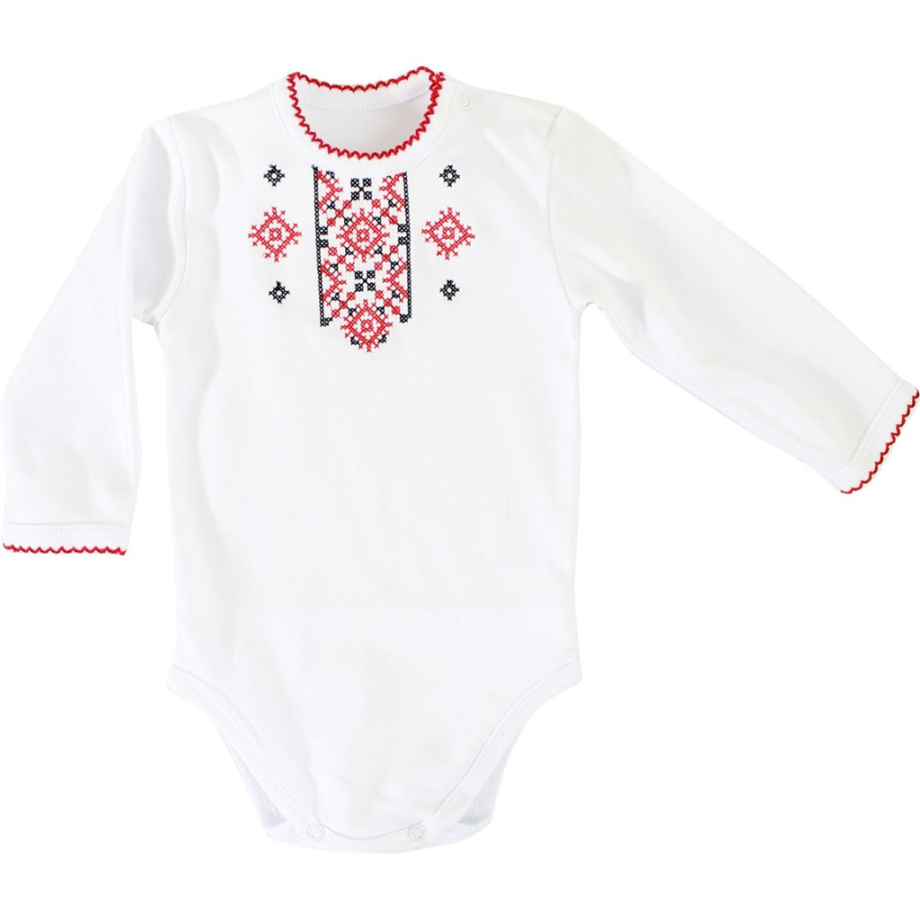 Long Sleeve Embroidered Onesie - Red and Black