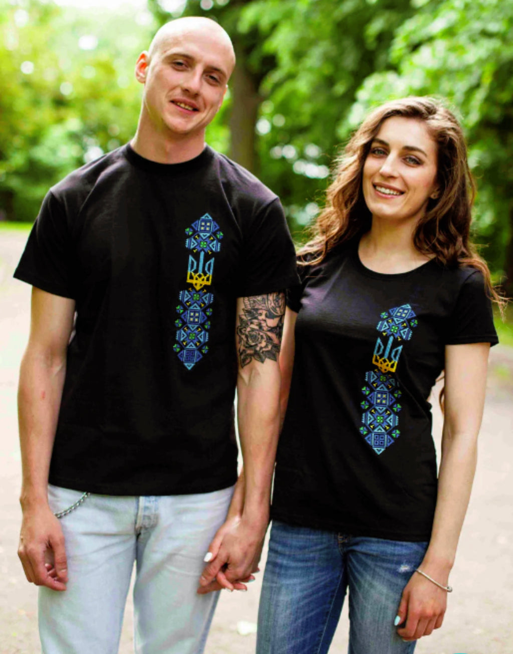 Black T-Shirt with Embroidered Tryzub