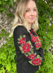 Black Embroidered Blouse "Poppies"