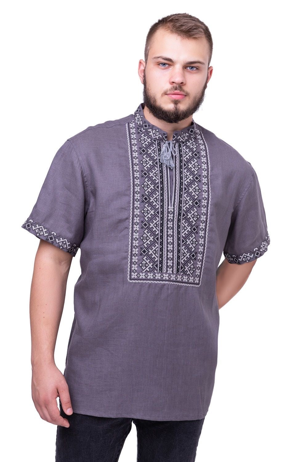 Men's Grey Embroidered Shirt