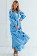 Blue Linen Dress-“Roses”