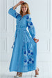 Blue Linen Dress-“Roses”