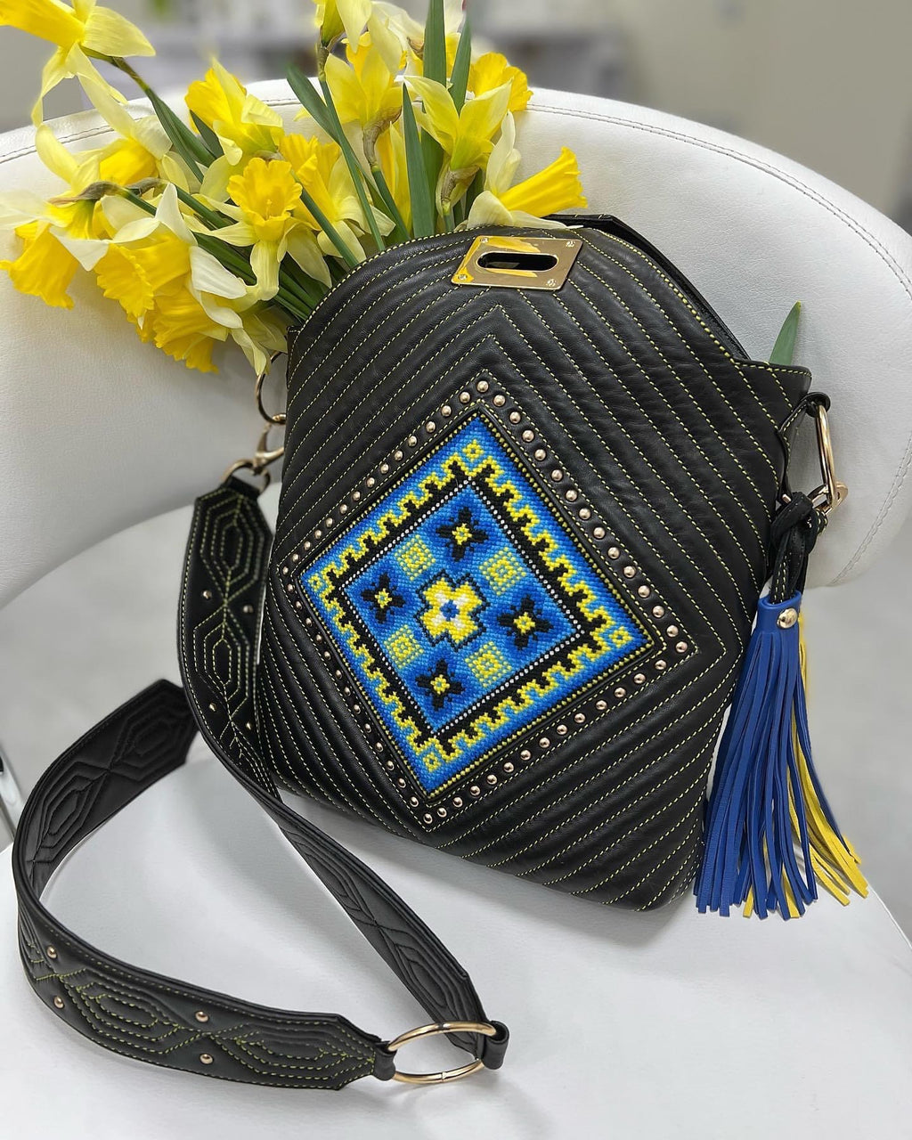 Leather Hand Embroidered Purse “Ukraine”