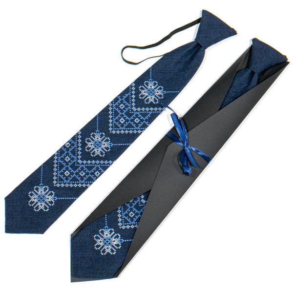 Teen's Embroidered Tie-Navy #002