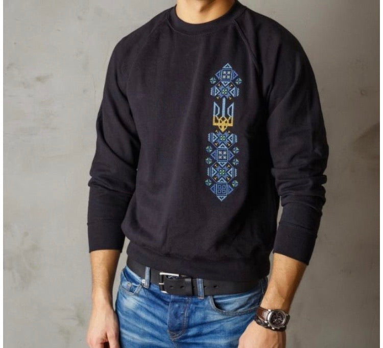 Sweatshirt with Embroidered Tryzub