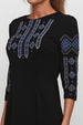 Black Embroidered Dress “Blue and White Geometric”
