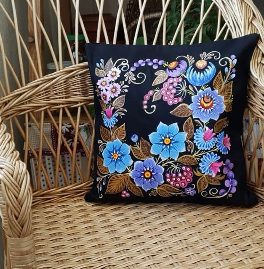Hand Painted Pillow - “Moonlight Flowers”