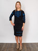 Black Embroidered Dress “Blue Geometric”