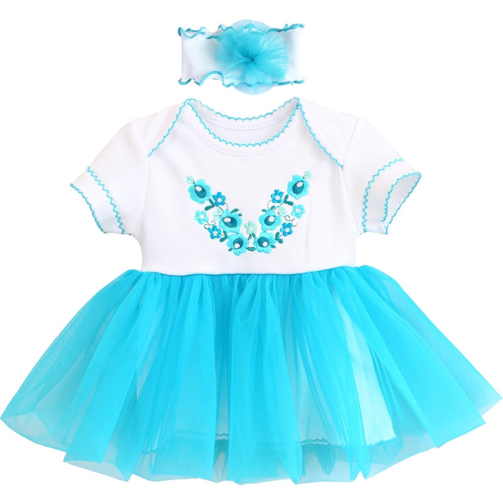 Baby Girl Embroidered Set “Blue Florwers”